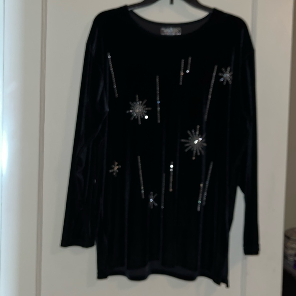 Impressions jeweled velvet blouse